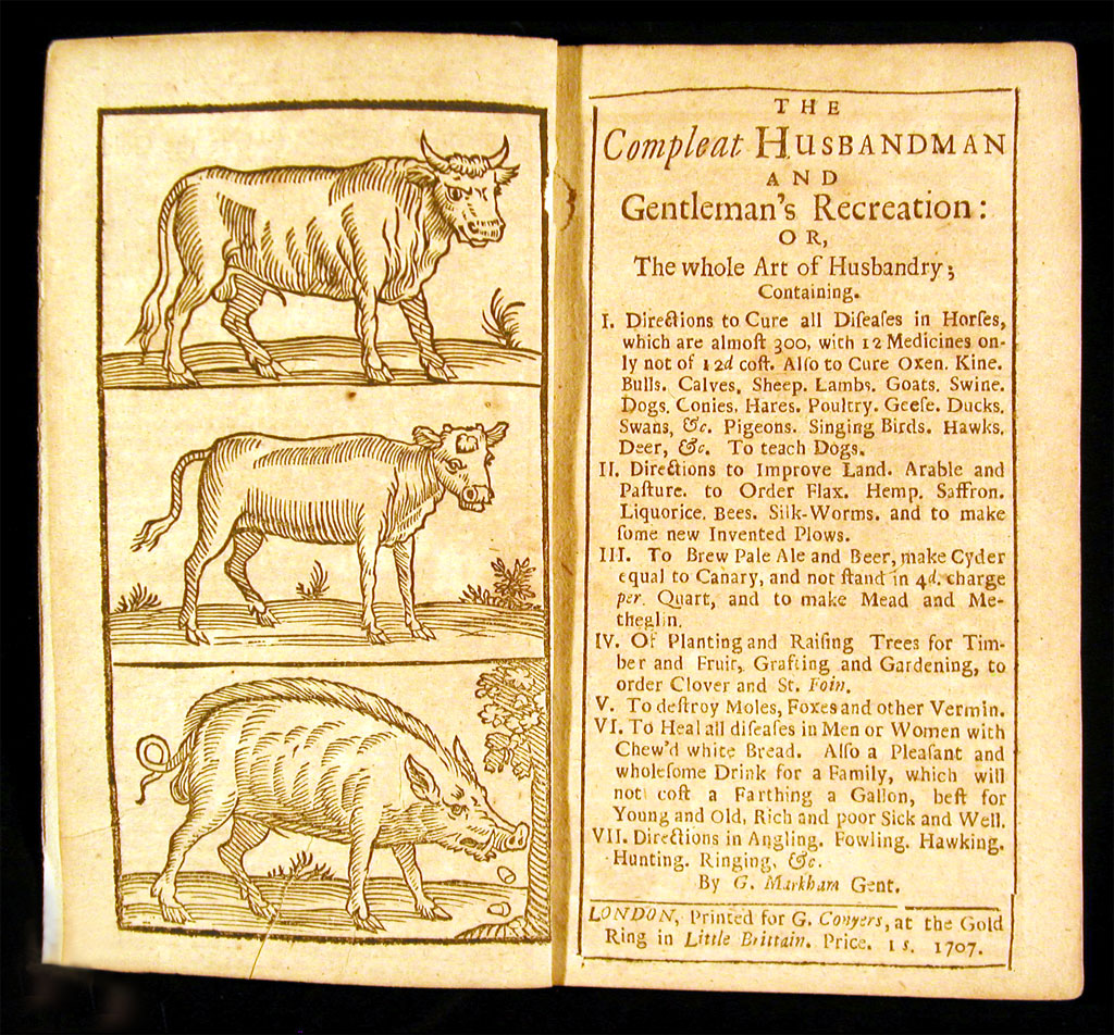 Title page and illustration of farm animals