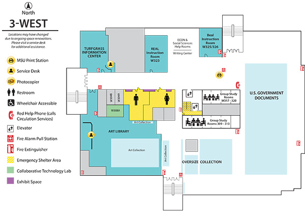 Map of Main Library West Wing 3rd Floor