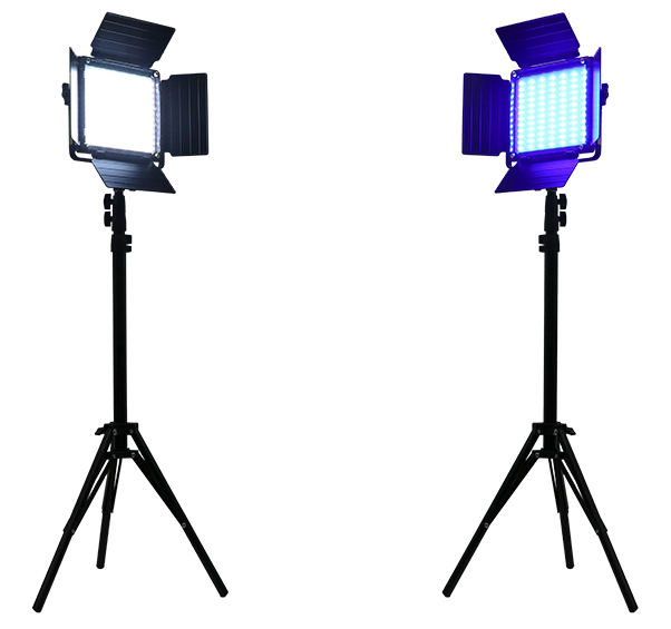 two rgp led lights on tripods
